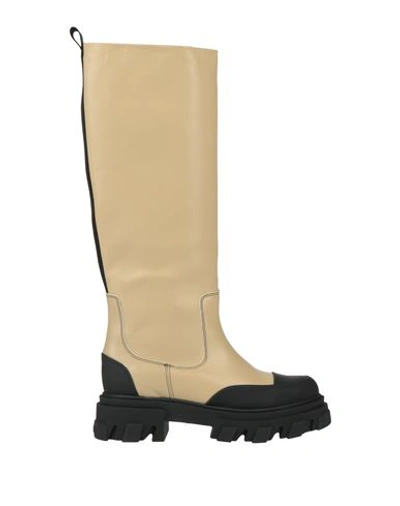 Ganni Cleated Tubular Knee Boots In Sand