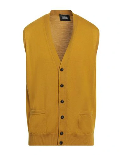 Alpha Studio Man Cardigan Mustard Size 42 Wool In Yellow