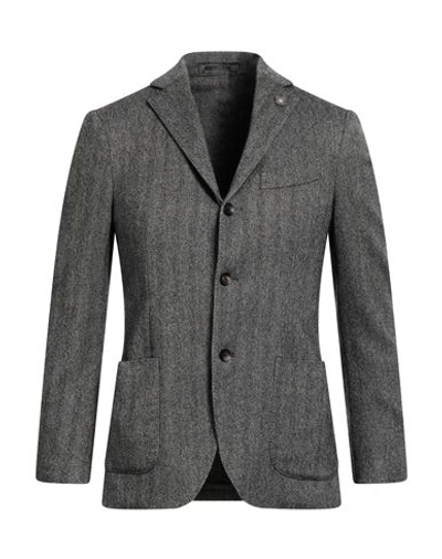 Lardini Man Suit Jacket Grey Size 40 Wool, Cotton, Polyester, Elastane In Black