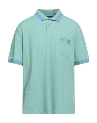Versace Jeans Couture Man Polo Shirt Turquoise Size 3xl Cotton, Polyester, Elastane In Blue