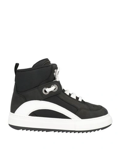 DSQUARED2 DSQUARED2 MAN SNEAKERS BLACK SIZE 9 CALFSKIN, TEXTILE FIBERS