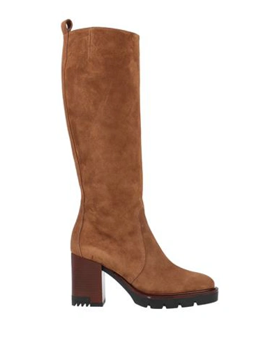 Lorenzo Mari Woman Knee Boots Camel Size 10 Soft Leather In Beige