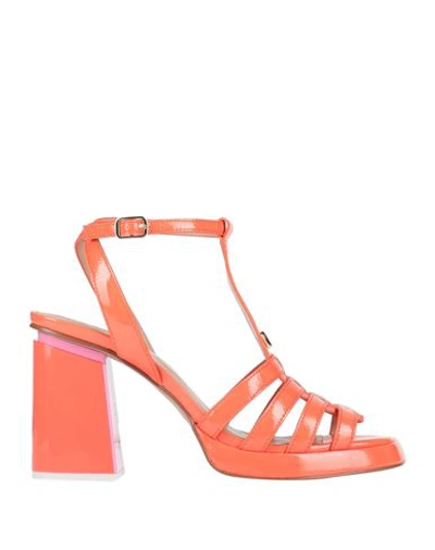 Liu •jo Woman Sandals Orange Size 10 Soft Leather
