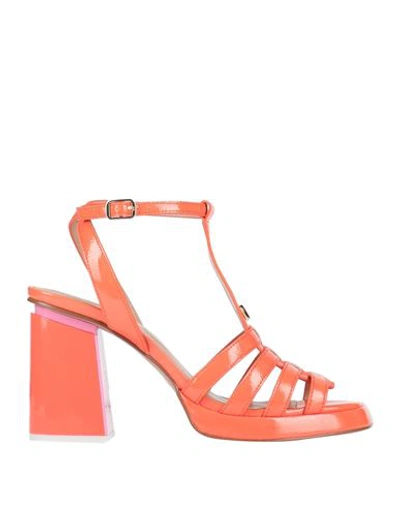 Liu •jo Woman Sandals Orange Size 10 Soft Leather In Orange