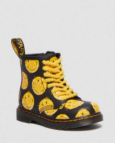 Dr. Martens' Toddler 1460 Smiley® Hydro Leather Lace Up Boots In Yellow,black