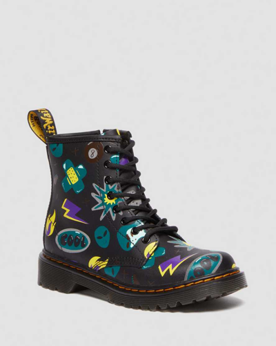Dr. Martens' Junior 1460 Sticker Print Leather Lace Up Boots In Black,green,printed