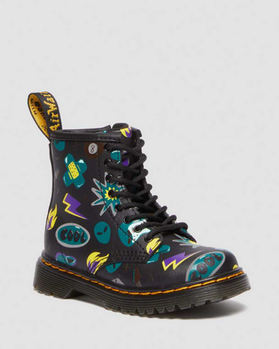 Dr. Martens' Toddler 1460 Sticker Print Leather Lace Up Boots In Black,green,printed