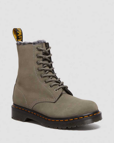 Dr. Martens' 1460 Serena Faux Fur Lined Nubuck Lace Up Boots In Grau