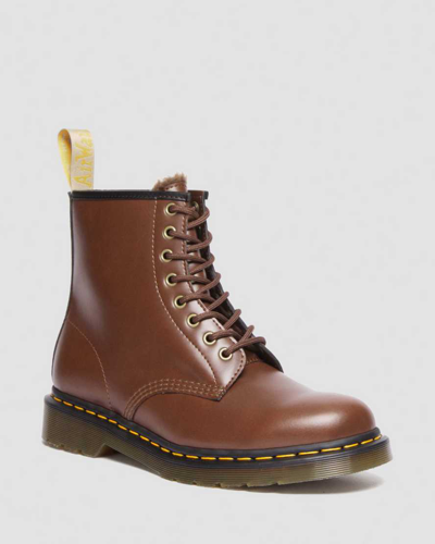 Dr. Martens' Vegan 1460 Faux Fur Lined Lace Up Boots In Braun