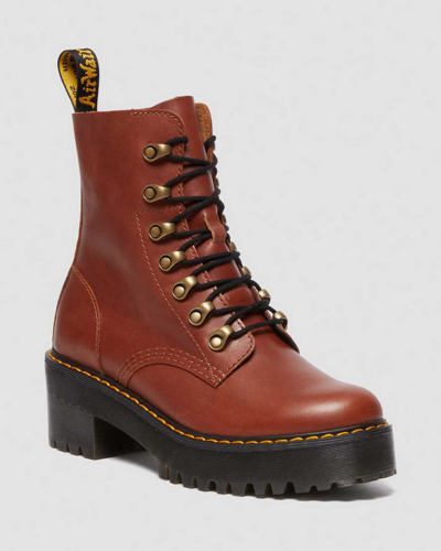 Dr. Martens' Leona Leather Heeled Boot In Saddle Tan
