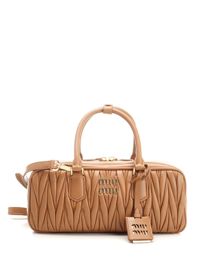 Miu Miu Matelassé Zipped Tote Bag In Brown