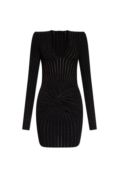 Balmain Ribbed-knit Long-sleeve Dress In Black