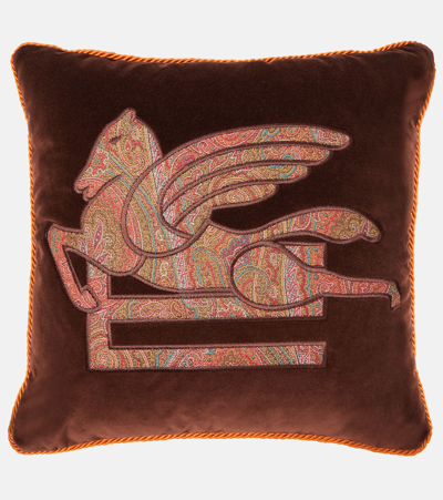 Etro Set Of Embroidered Cotton Sheets In Brown