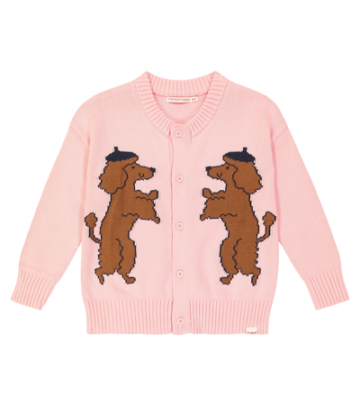 Tinycottons Kids' Poodle Cotton And Wool Cardigan In Pink