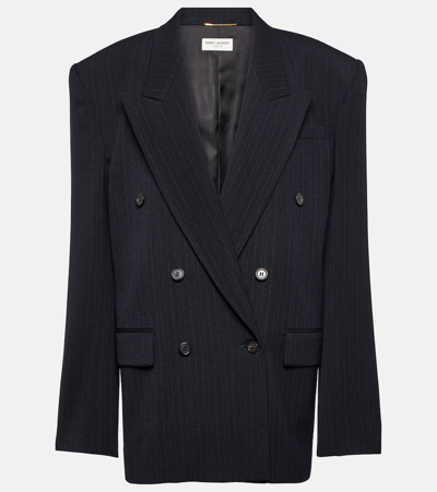 Saint Laurent Oversized Pinstriped Wool Blazer In Blue