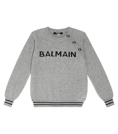 Balmain Kids' Logo羊毛与真丝毛衣 In Grey