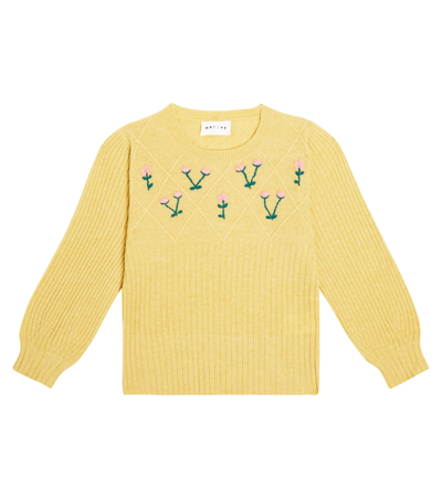 Morley Kids' Tikka Embroidered Wool-blend Jumper In Yellow