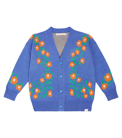 Tinycottons Kids' Tiny Floral Cotton And Wool Cardigan In Blue