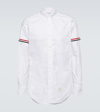 Thom Browne Button-down Collar Striped Grosgrain-trimmed Cotton Oxford Shirt In White