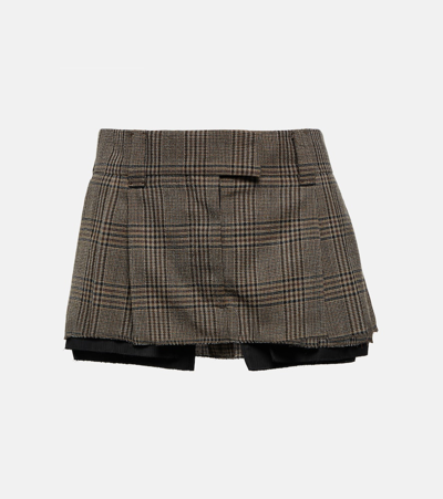 Miu Miu Prince Of Wales Mini Skirt In Brown