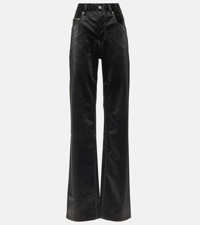 Saint Laurent Faux Leather Straight-leg Trousers In Black