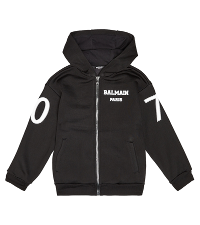 Balmain Kids' Logo Cotton-blend Cardigan In Black
