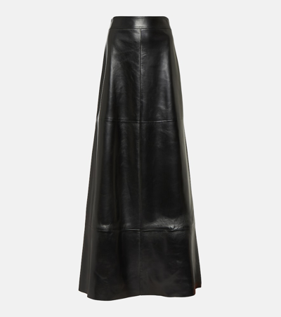 Saint Laurent Leather Long Skirt In Black