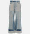 Marine Serre Patchwork High-rise Wide-leg Jeans In Blue