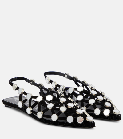 Attico Grid Crystal-embellished Ballet Flats In Black