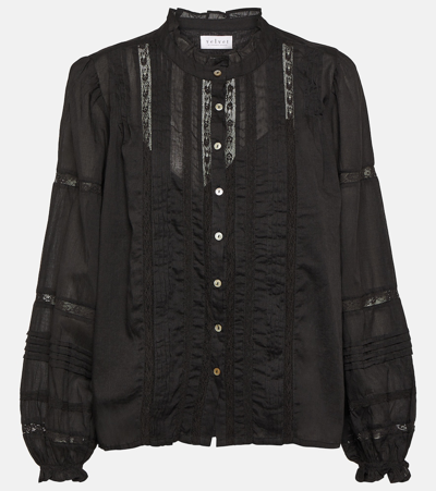Velvet Romy Lace-detail Cotton Top In Black