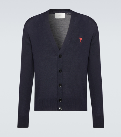 Ami Alexandre Mattiussi Ami De Caur Wool Cardigan In Blue