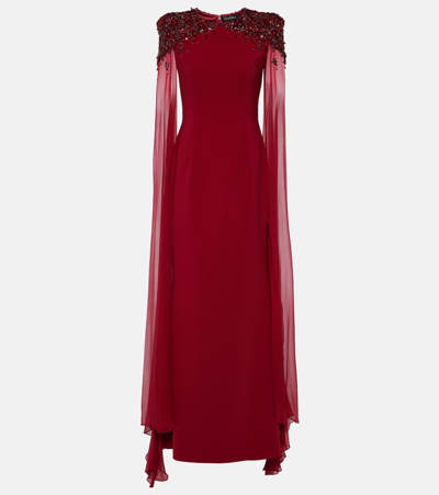 Jenny Packham Jenna Embellished Caped Gown In Red