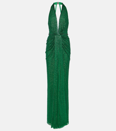 Jenny Packham Zooey Sequined Gown In Green
