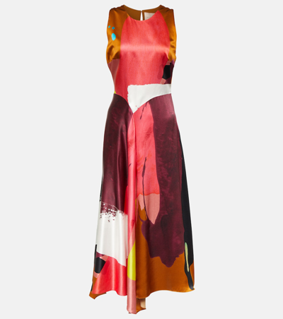 Roksanda Toa Printed Silk-satin Midi Dress In Orange