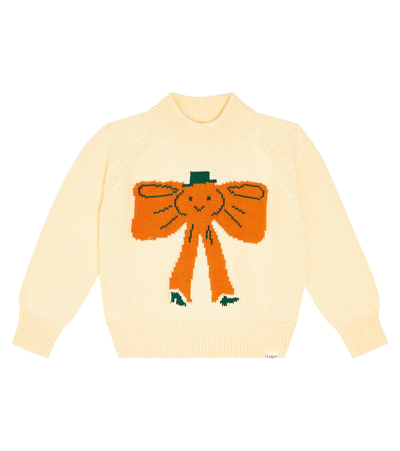 Tinycottons Kids' Bow Knitted Cotton-blend Sweater In Beige