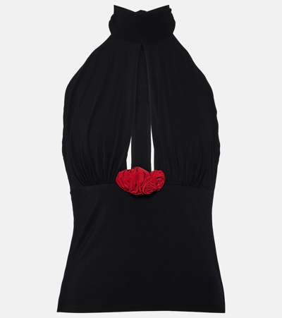 Magda Butrym 3d Rose Turtleneck Jersey Sleeveless Top In Black