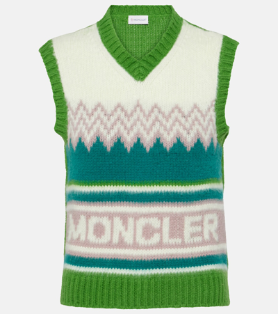 Moncler Logo-intarsia Wool Waistcoat In Multicoloured