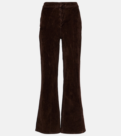 Loewe High-rise Cotton-blend Velvet Pants In Brown