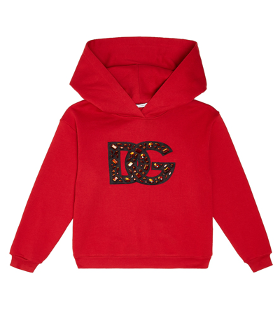 Dolce & Gabbana Kids' 缀饰logo棉质针织帽衫 In Red