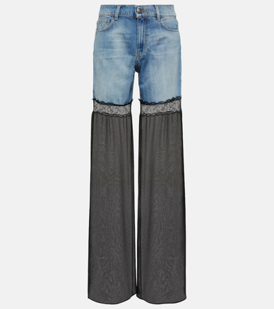 Nensi Dojaka Lace-trimmed Mid-rise Wide-leg Jeans In Blue Black