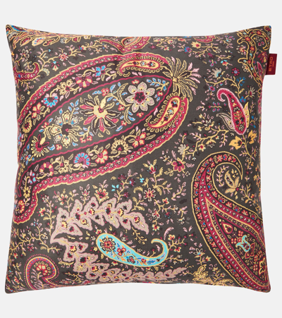 Etro Embroidered Cotton Cushion In Black