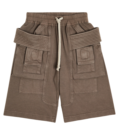 Rick Owens Kids' Cotton Jersey Cargo Shorts In Brown