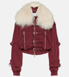 BLUMARINE CROPPED SHEARLING-TRIMMED DENIM JACKET