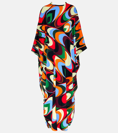 Pucci Onde Print Kaftan Dress In Orange,green