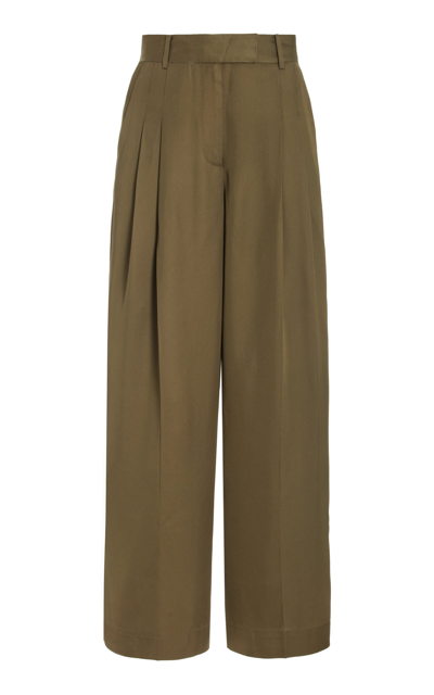 By Malene Birger Exclusive Pleated Satin Wide-leg Pants In Green