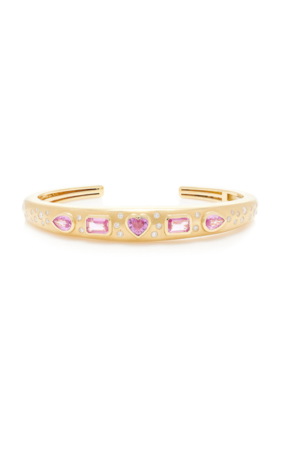 Future Fortune Love Bound 18k Yellow Gold Sapphire; Diamond Bracelet In Pink