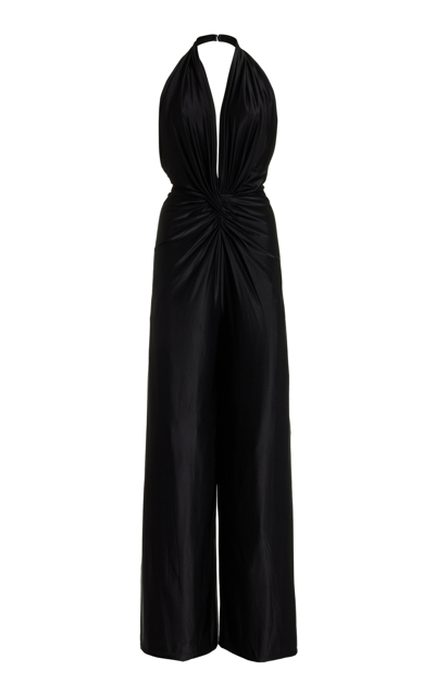 COSTARELLOS DRAPED JERSEY HALTER-NECK JUMPSUIT