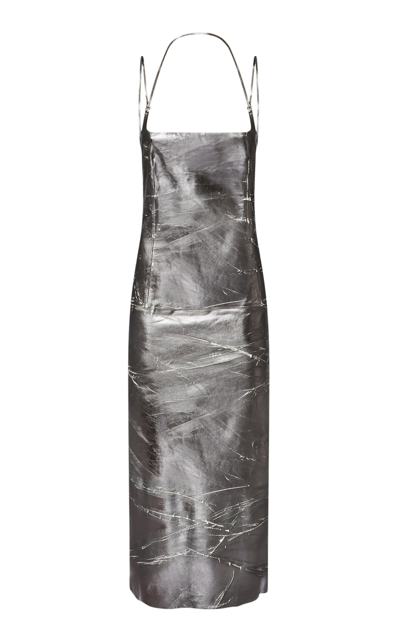 Attico Mirrored-leather Midi Dress In Silver