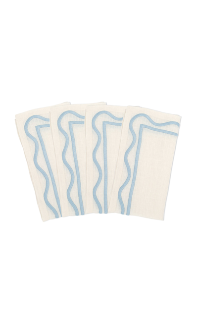 MISETTE SET-OF-FOUR COLORBLOCK EMBROIDERED LINEN NAPKINS