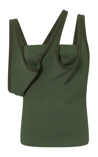 Attico Ribbed Cotton Jersey Top In Green